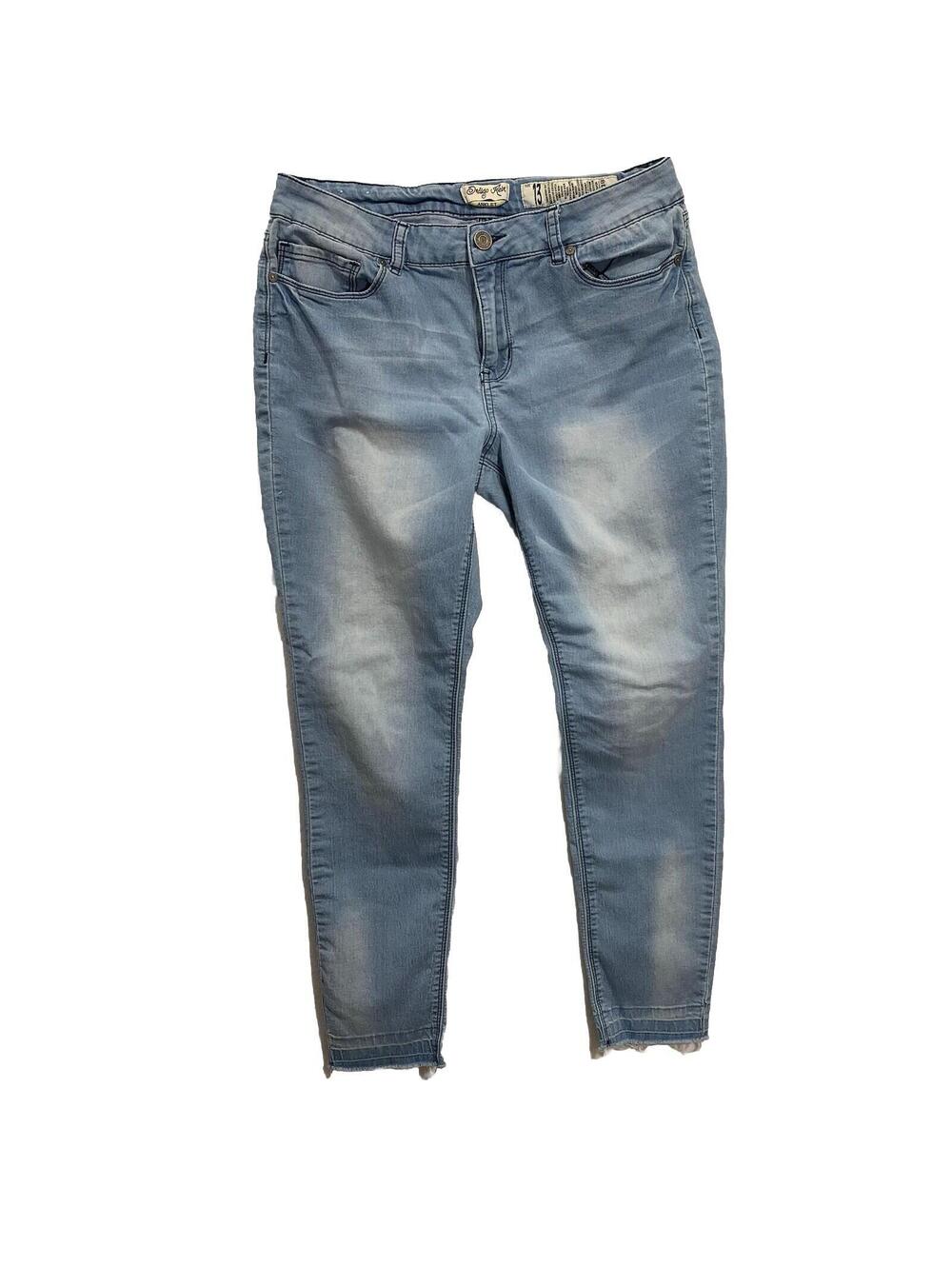 Indigo Rein Anklet Jeans Womens Size 13 Light Blue Skinny Frayed Raw Hem Cropped